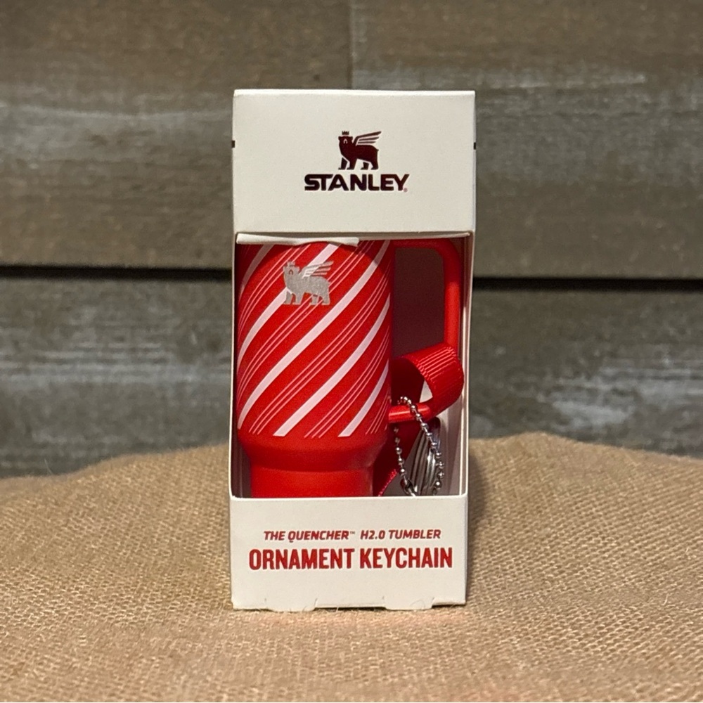 Stanley The Quencher H2O Tumbler Ornament Keychain Candy Cane Twist 2025 Striped